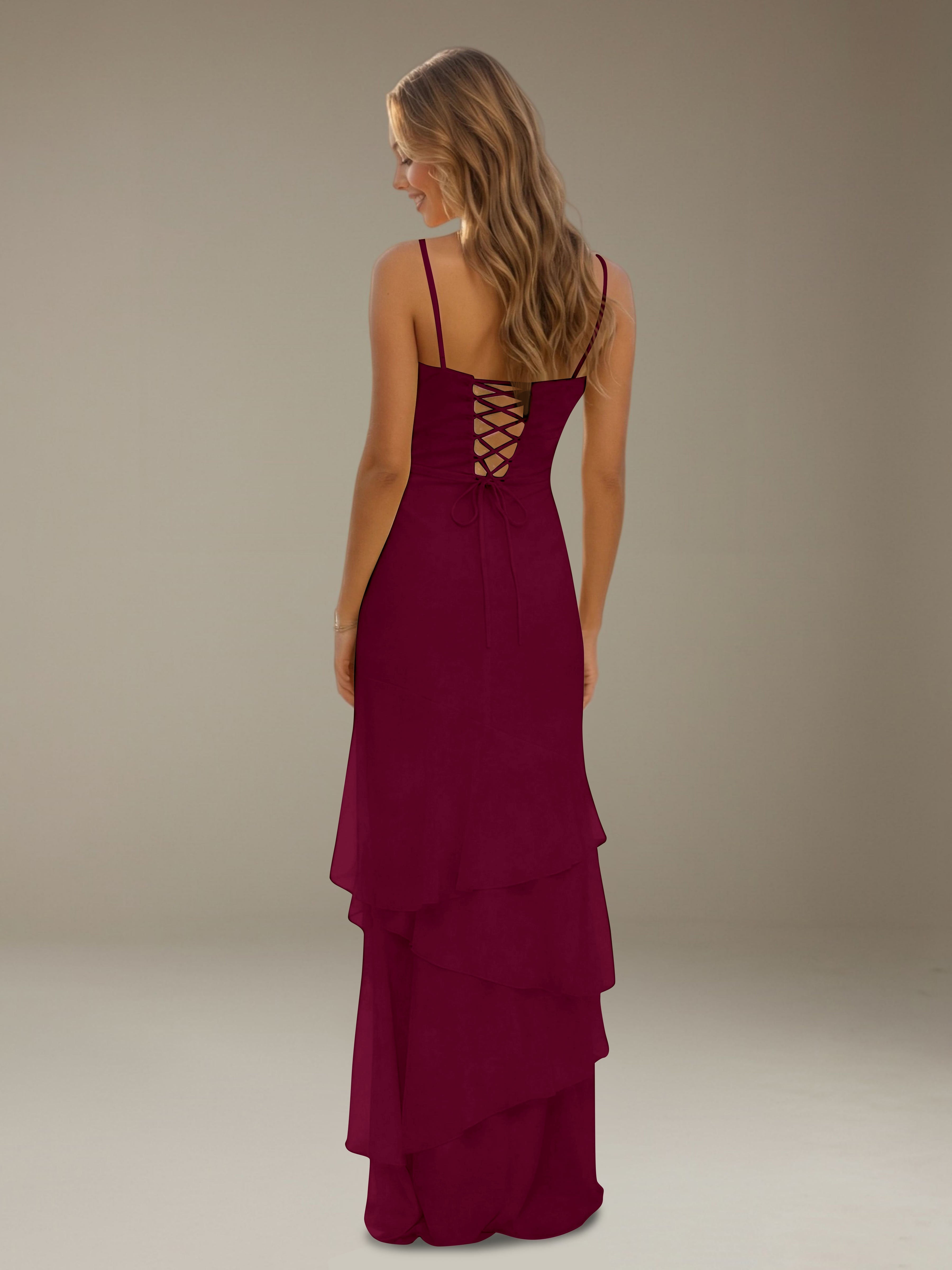 Women’s Tiered Chiffon A-Line Maxi Dress | Sweetheart Neck Occasion Gown