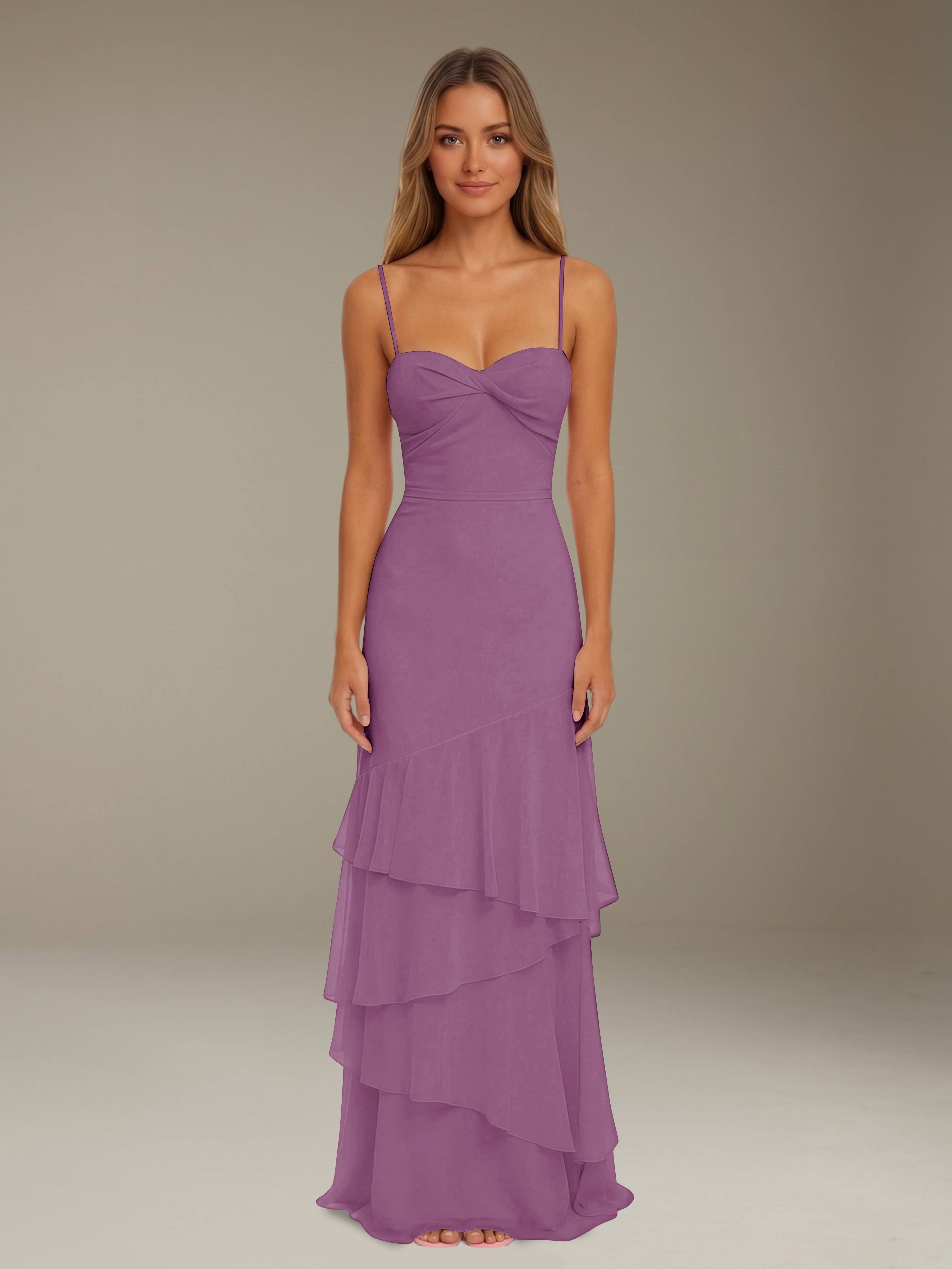 Women’s Tiered Chiffon A-Line Maxi Dress | Sweetheart Neck Occasion Gown