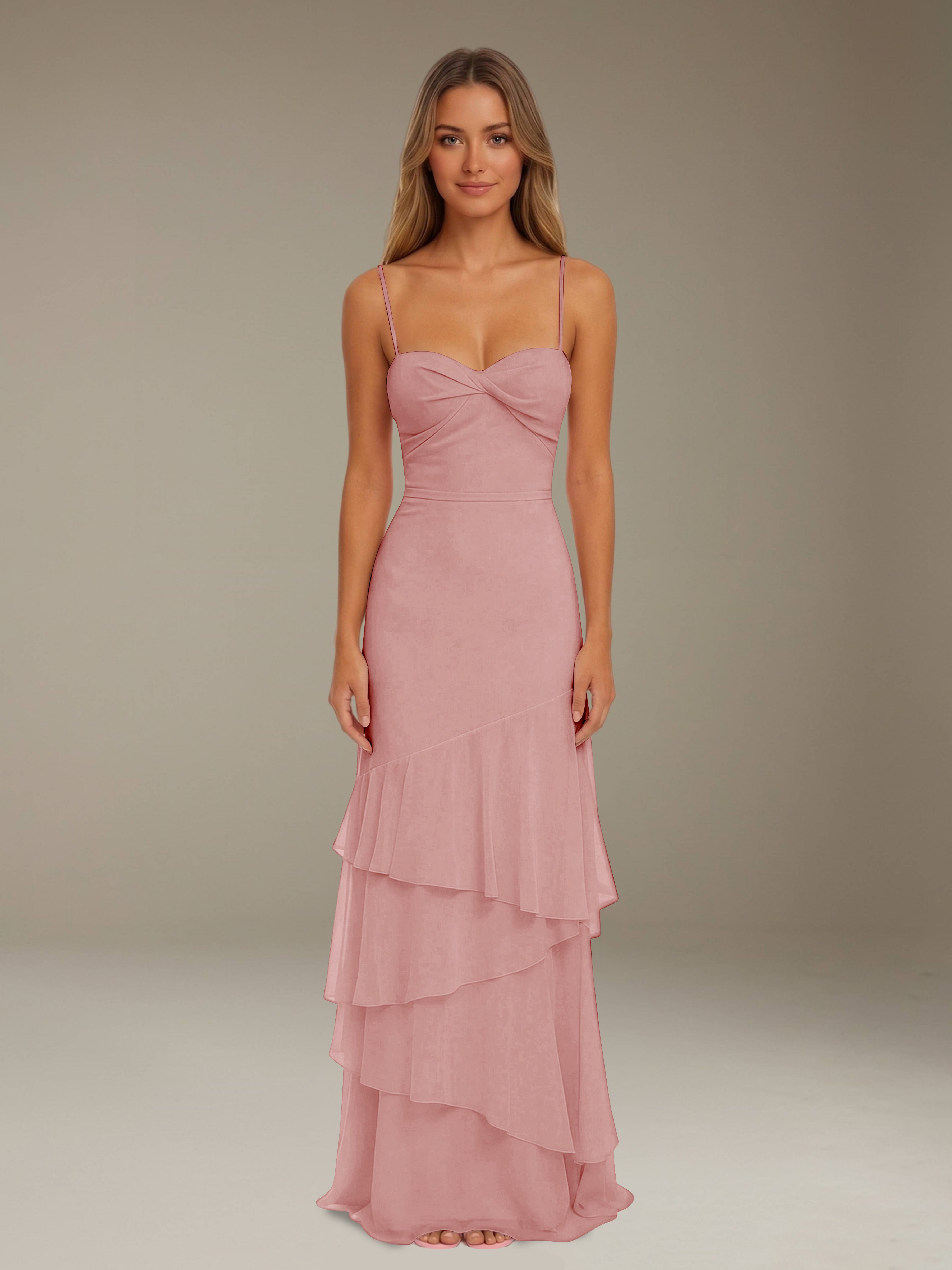 Women’s Tiered Chiffon A-Line Maxi Dress | Sweetheart Neck Occasion Gown