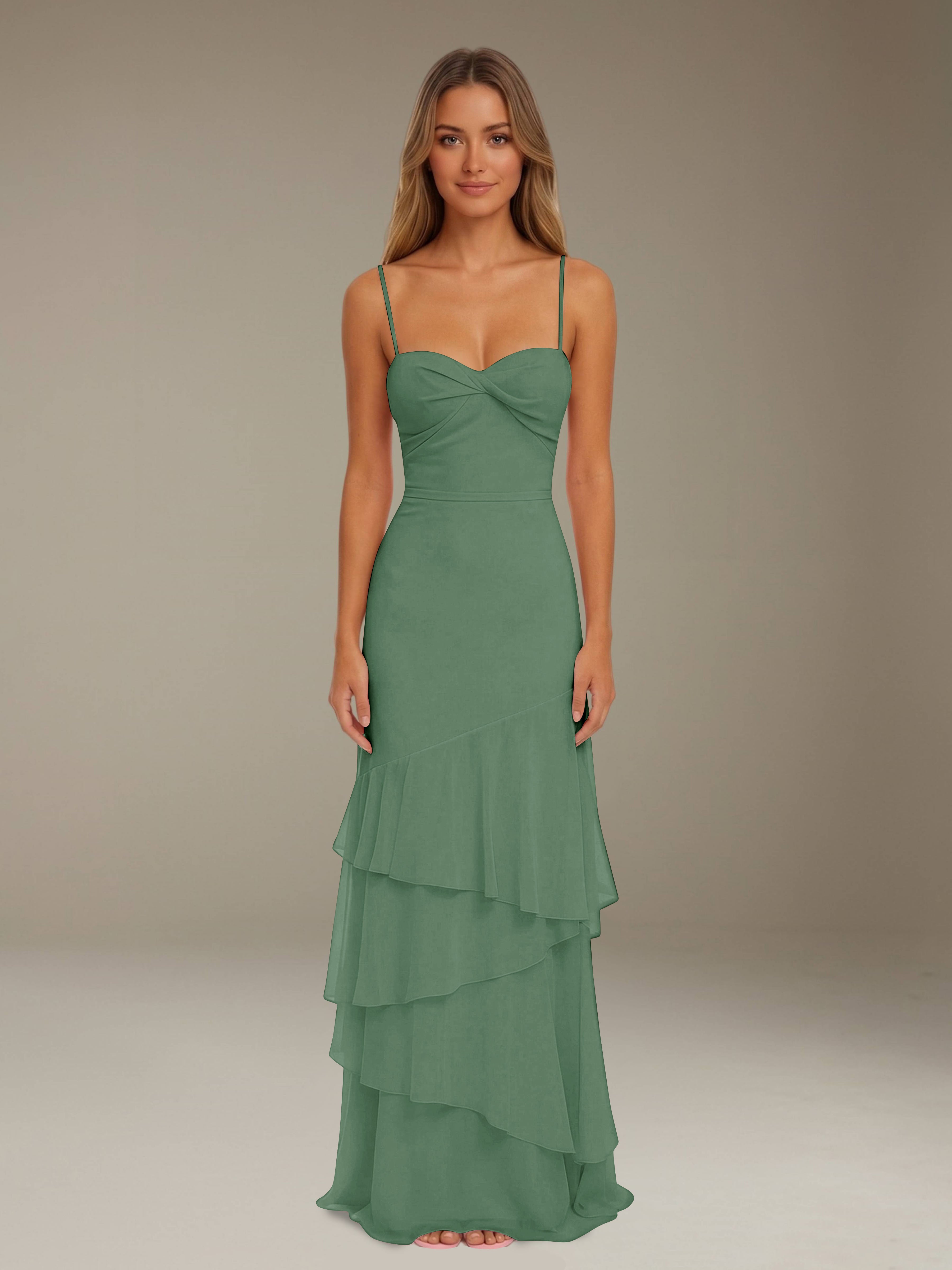 Women’s Tiered Chiffon A-Line Maxi Dress | Sweetheart Neck Occasion Gown