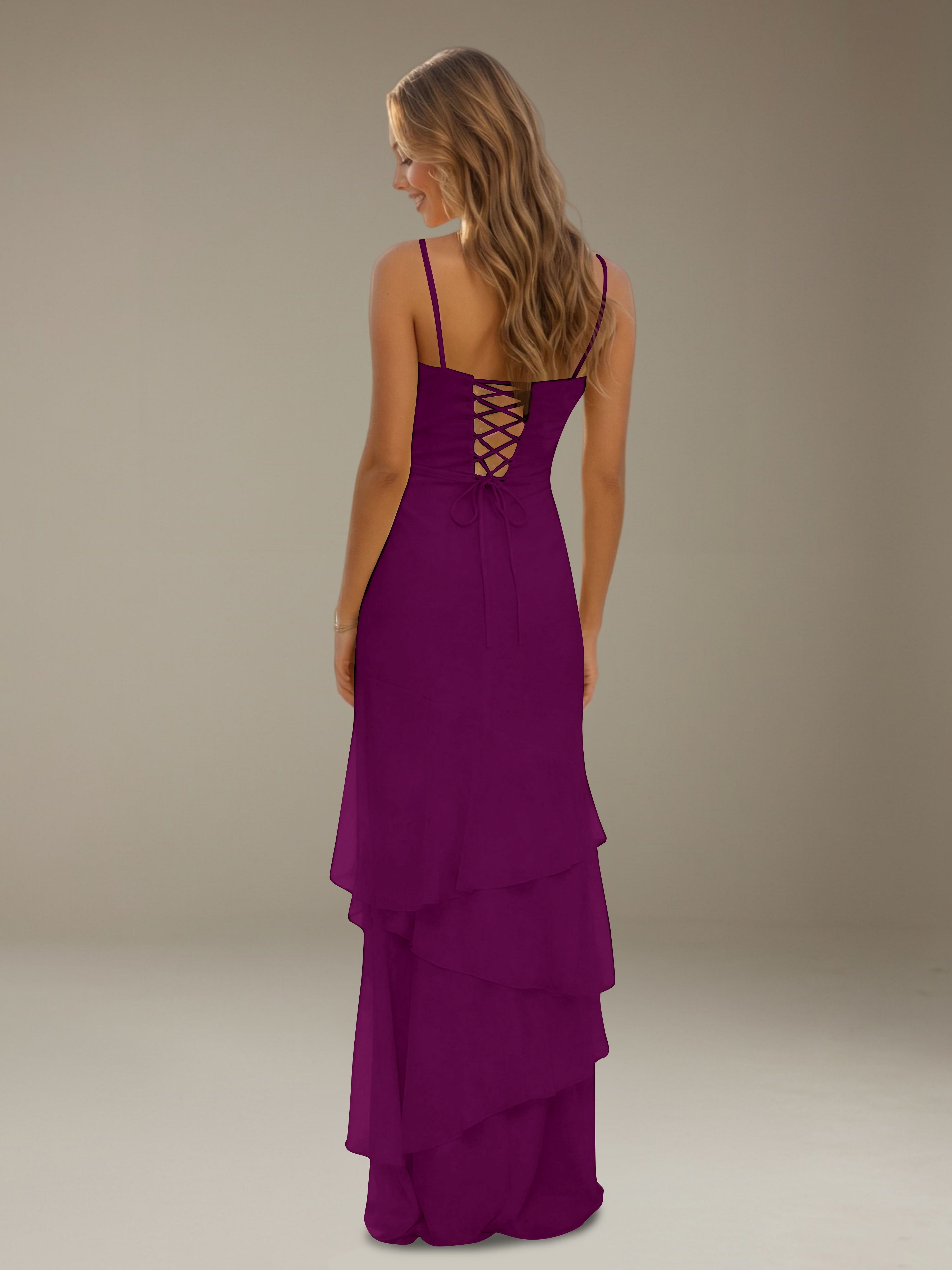 Women’s Tiered Chiffon A-Line Maxi Dress | Sweetheart Neck Occasion Gown