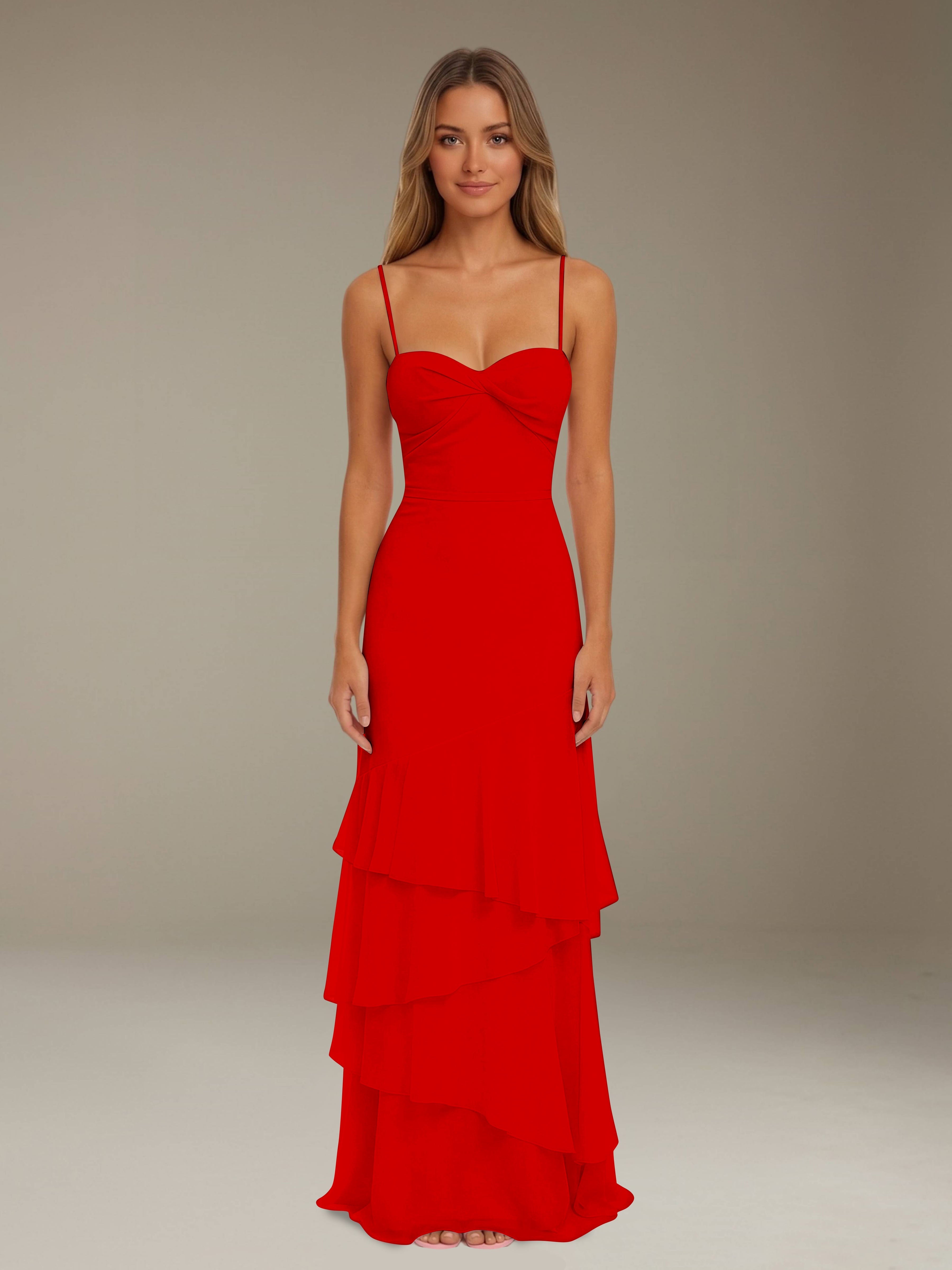 Women’s Tiered Chiffon A-Line Maxi Dress | Sweetheart Neck Occasion Gown