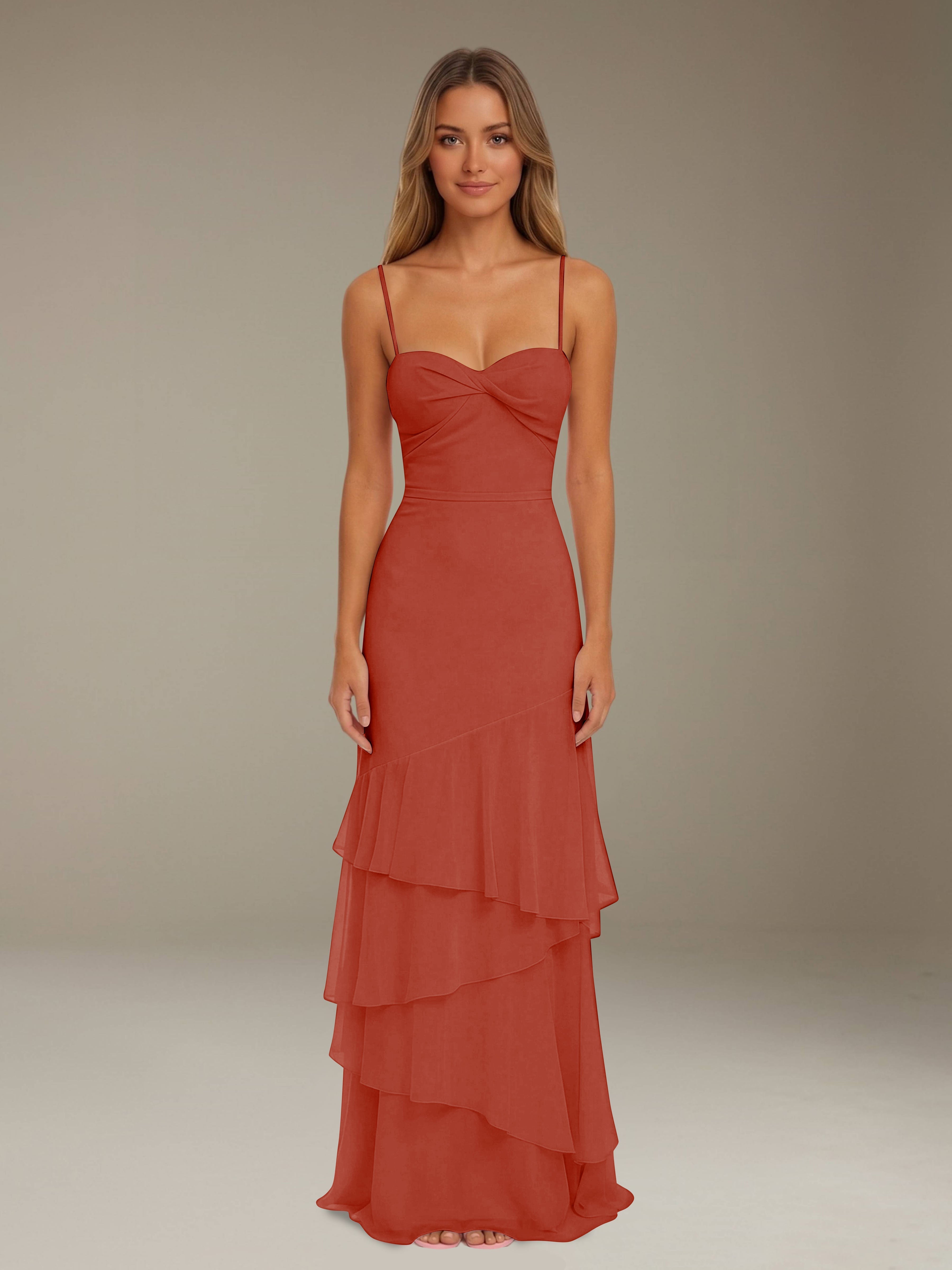 Women’s Tiered Chiffon A-Line Maxi Dress | Sweetheart Neck Occasion Gown