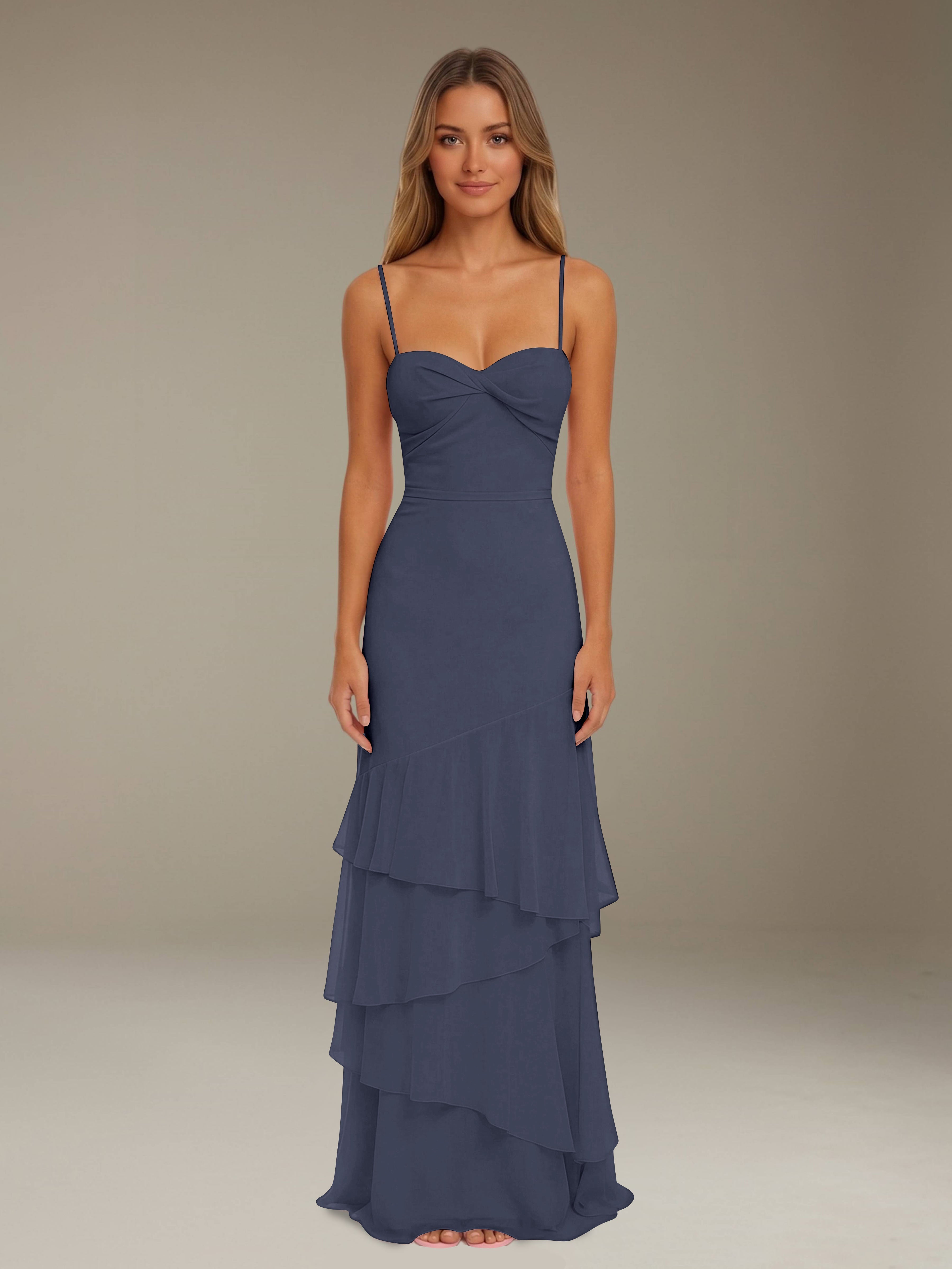 Women’s Tiered Chiffon A-Line Maxi Dress | Sweetheart Neck Occasion Gown