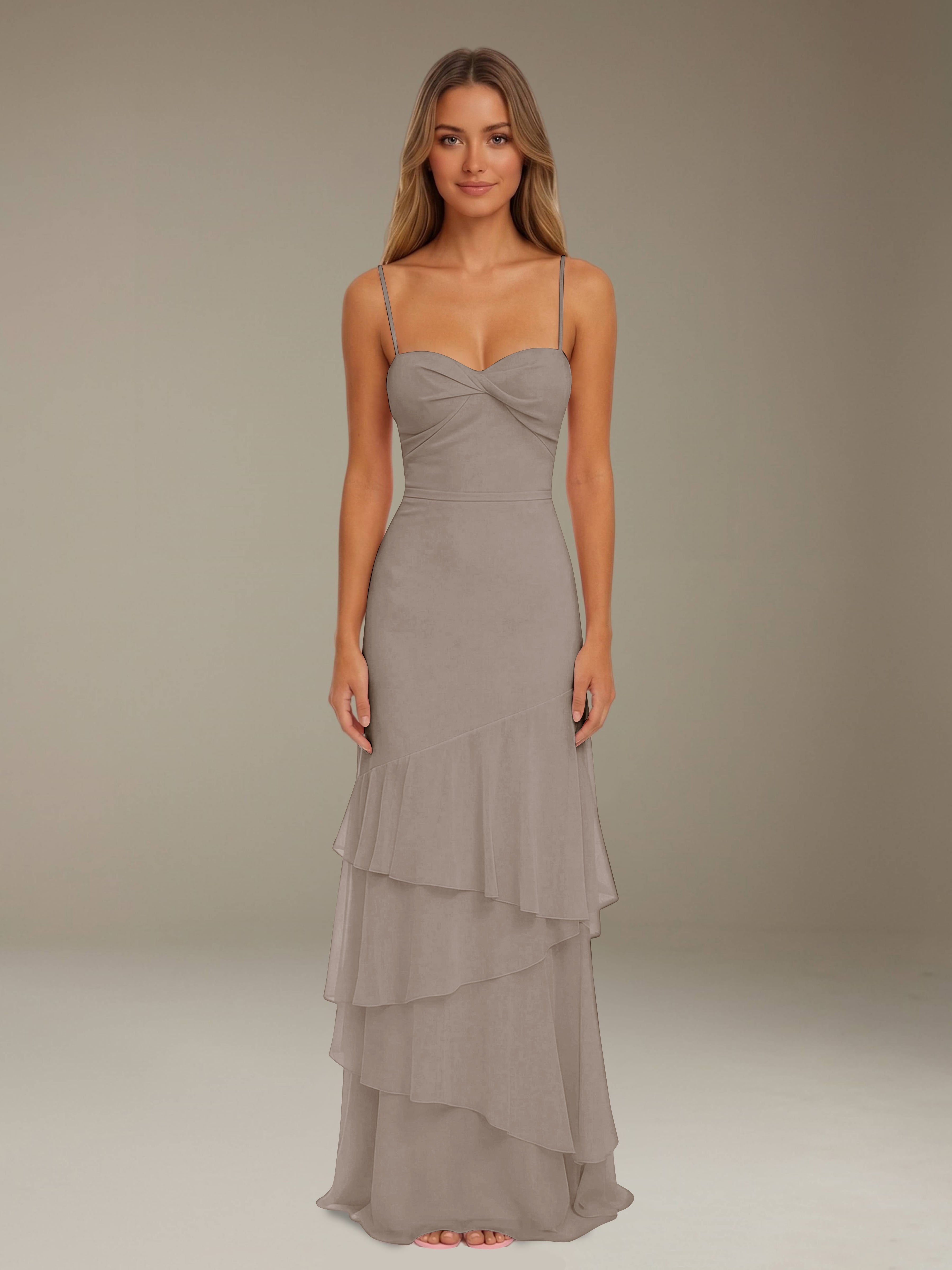 Women’s Tiered Chiffon A-Line Maxi Dress | Sweetheart Neck Occasion Gown
