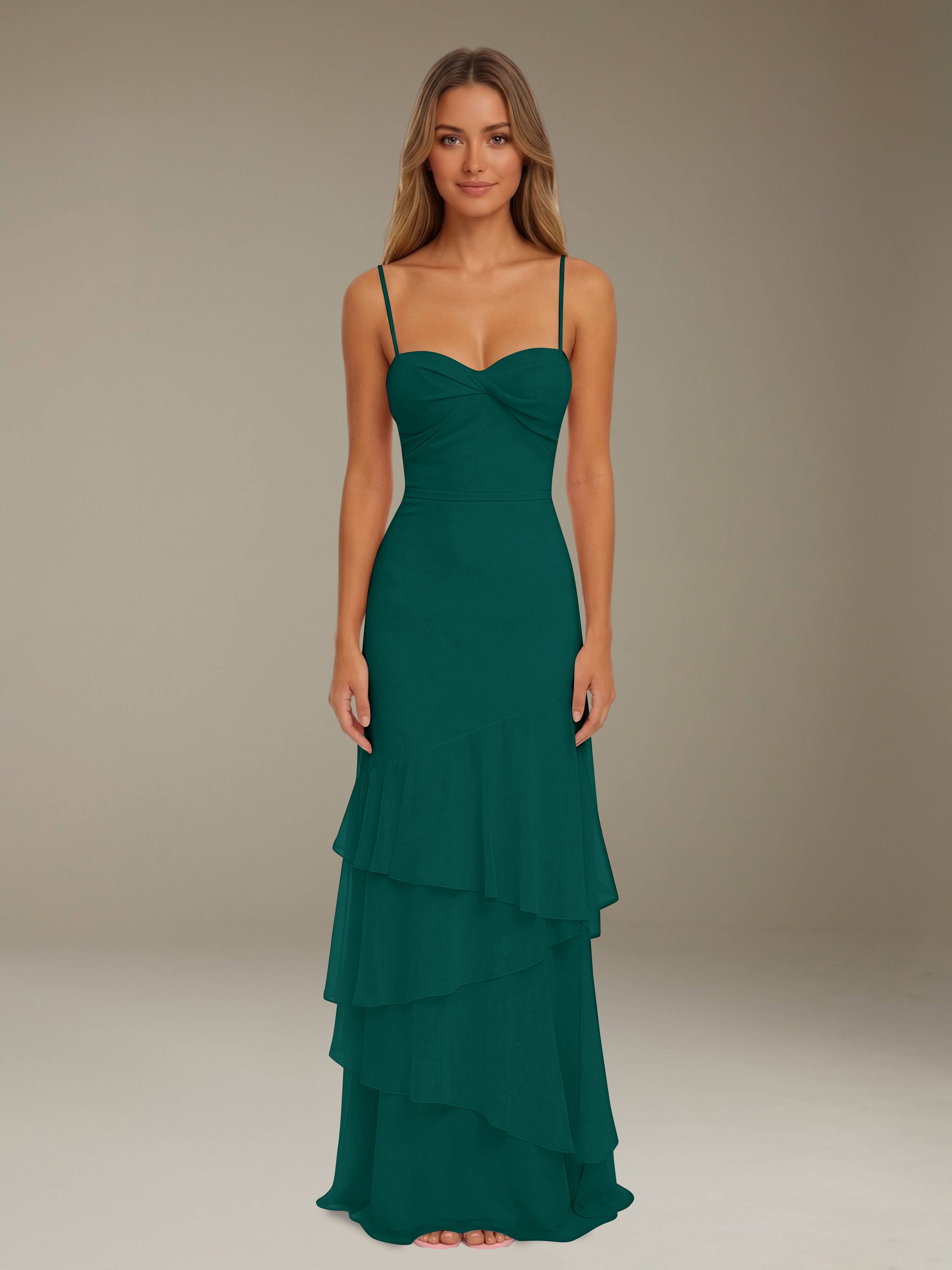 Women’s Tiered Chiffon A-Line Maxi Dress | Sweetheart Neck Occasion Gown