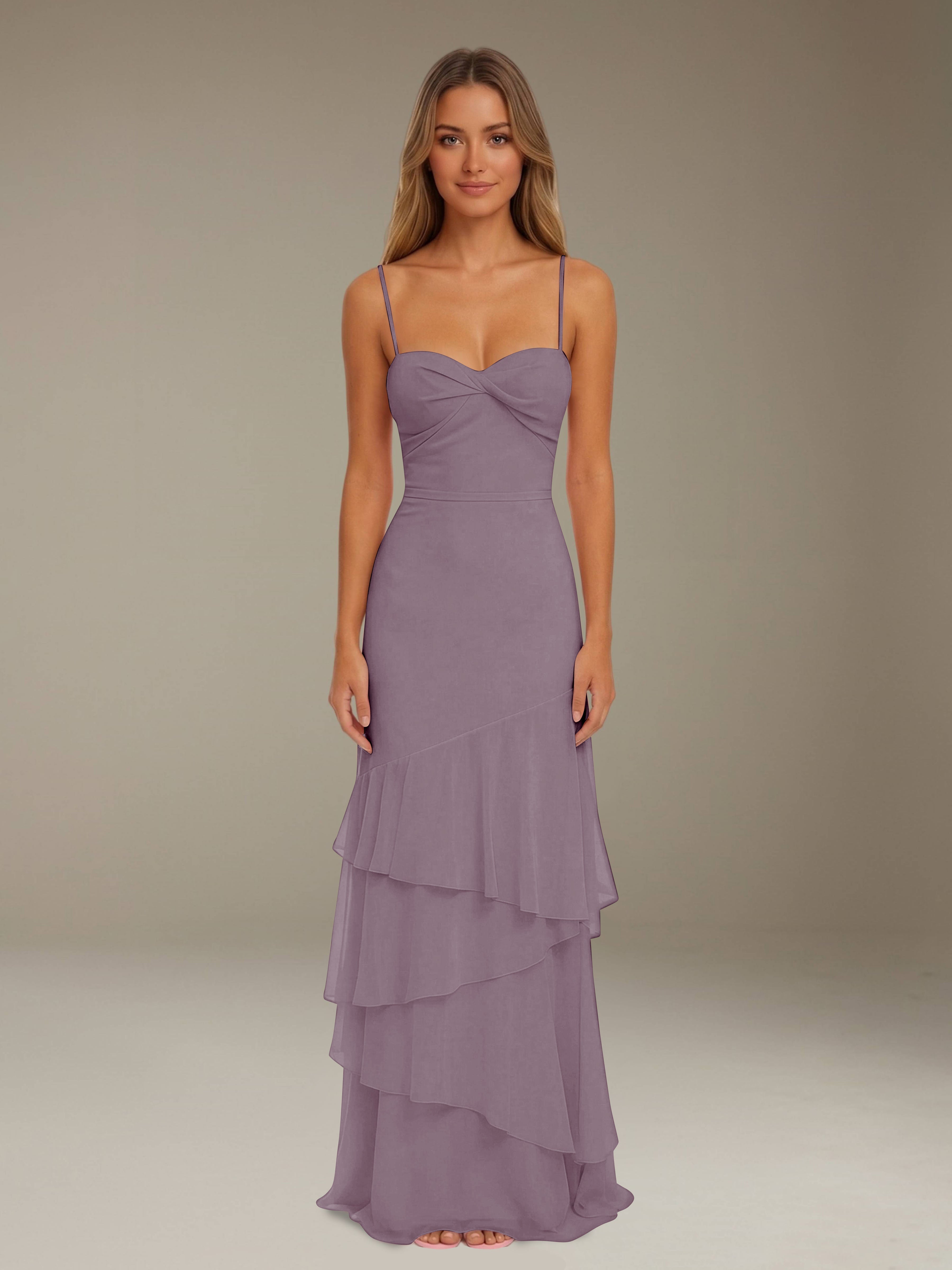Women’s Tiered Chiffon A-Line Maxi Dress | Sweetheart Neck Occasion Gown
