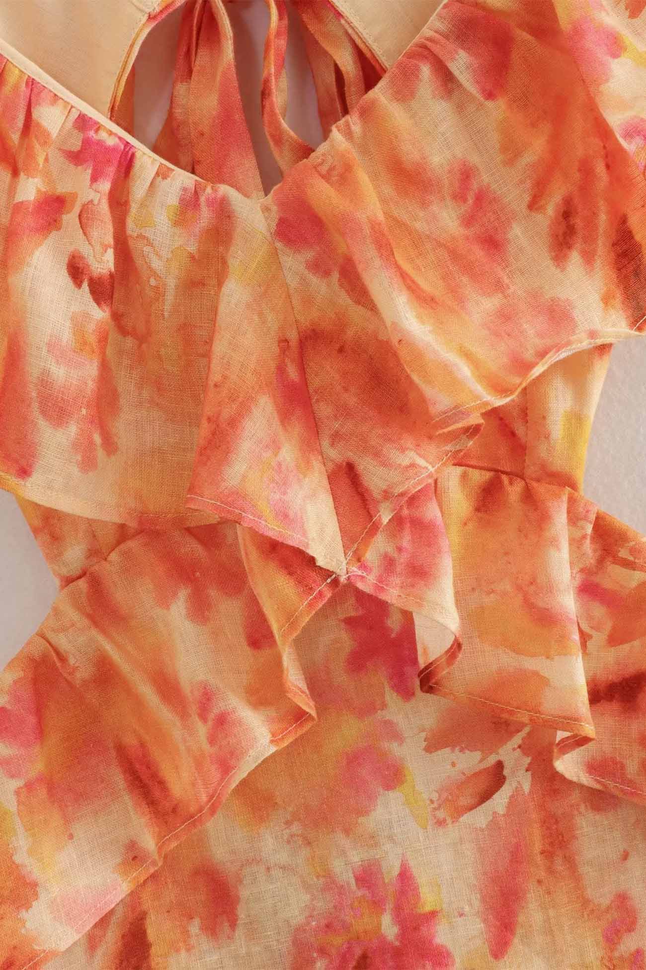 Women's Maxi Floral Dress Ruffle Strap V-Neck Open Back A-Line Fit