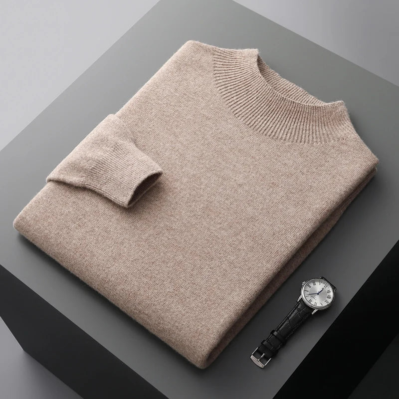 Men's Jumper Mock-Neck Soft Knit Relaxed Fit - Light Grey