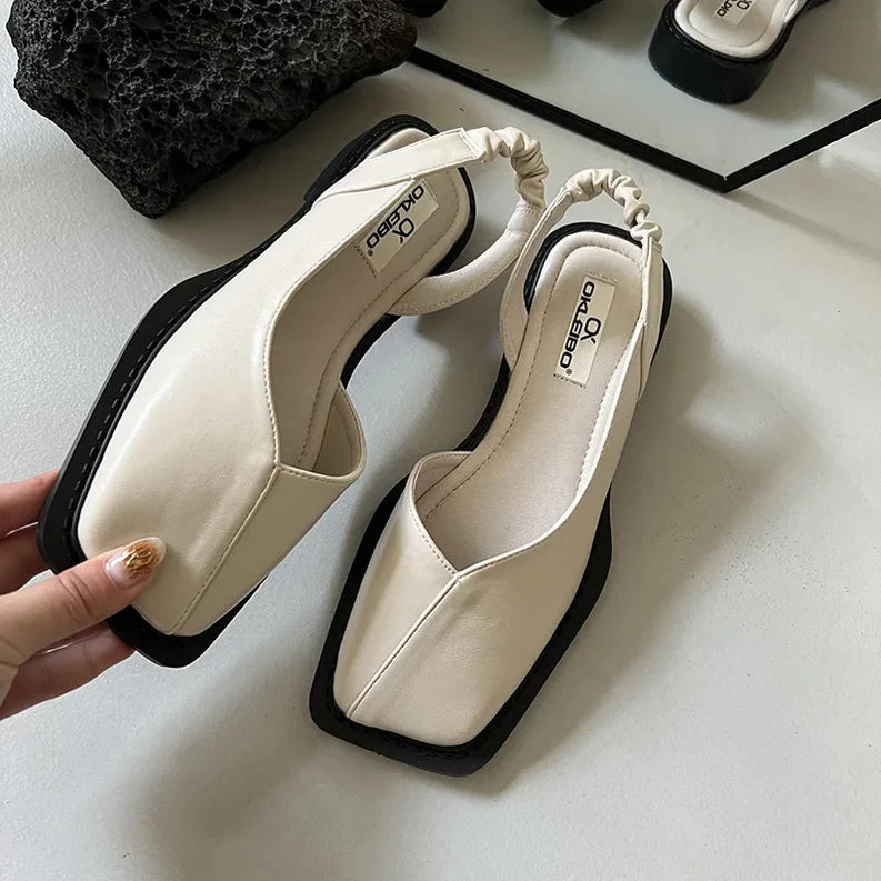 Women’s Square Toe Slingback Sandals | Synthetic Flat Shoes
