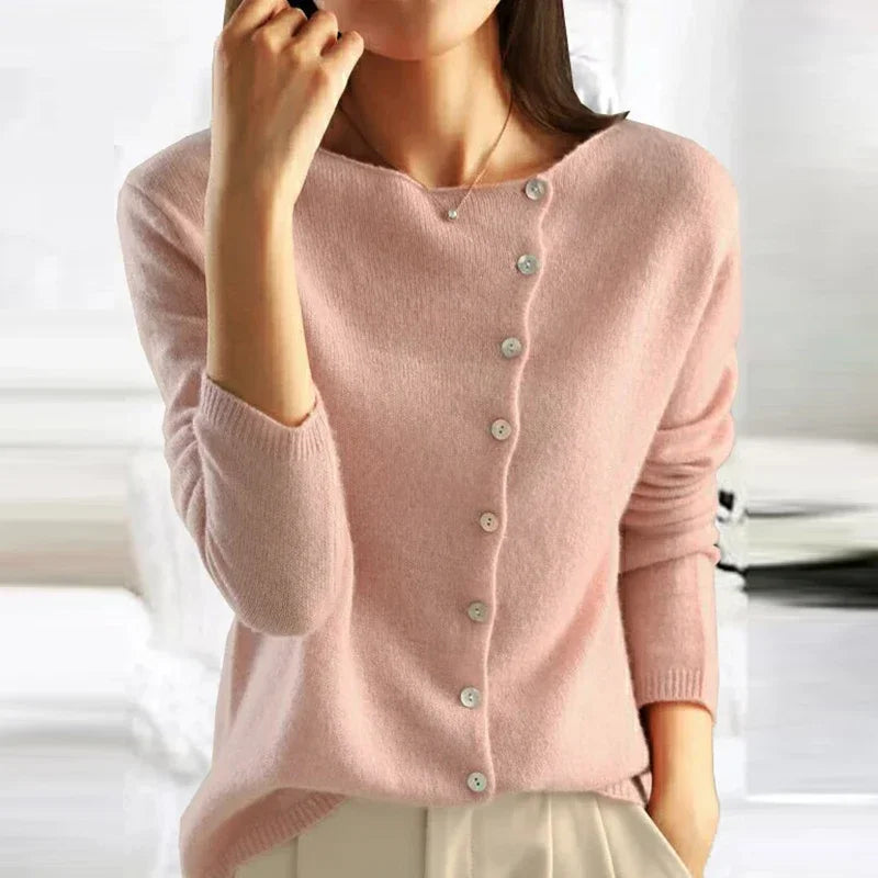 Women's long-sleeved button-front knitted cardigan