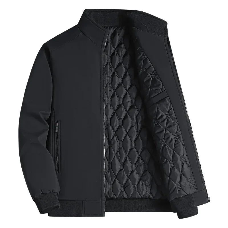 Men's Quilted-Lined Jacket Stand Collar Full-Zip - Black