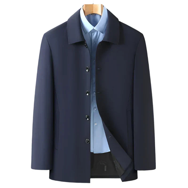 Men's Jacket Single-Breasted Button-Up Longline - Navy