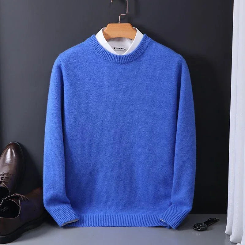 Men's plain crew neck jumper with long sleeves and ribbed trims