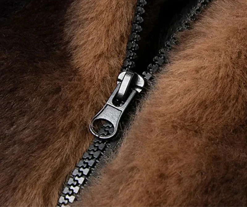 Men's Faux Fur Bomber Jacket Zip-Up