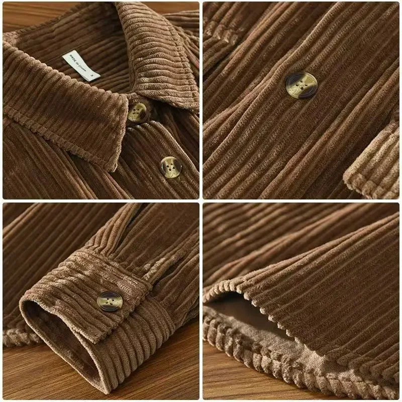 Men's ribbed corduroy overshirt with long sleeves, button front and chest pockets