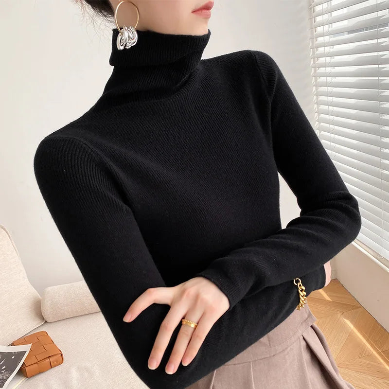 Women's long-sleeve ribbed turtleneck jumper