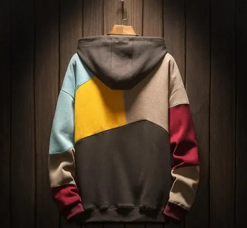 Men's multicolour colour-block hoodie with hood, long sleeves and kangaroo pocket