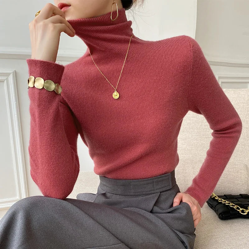 Women's long-sleeve ribbed turtleneck jumper