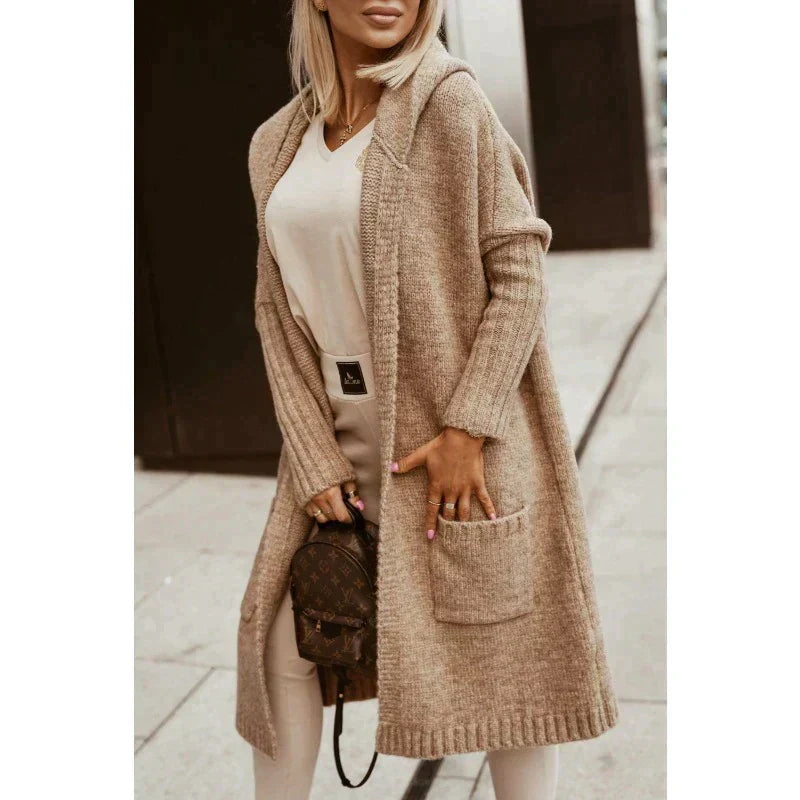 Women's Cardigan Hooded Long Knit Open Front