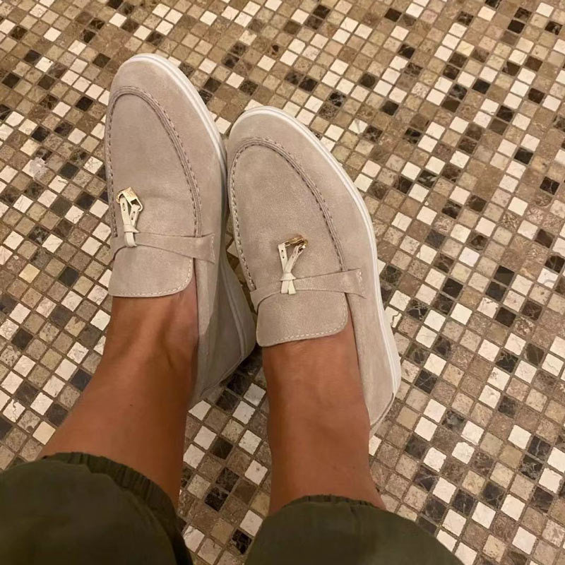 Women's pointed toe loafers with flat soles and front trim