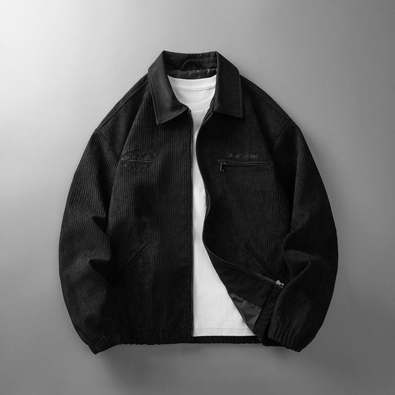Men's ribbed corduroy zip jacket with contrasting collar and pockets