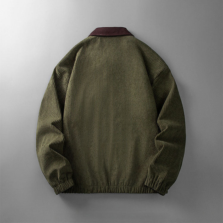 Men's ribbed corduroy zip jacket with contrasting collar and pockets