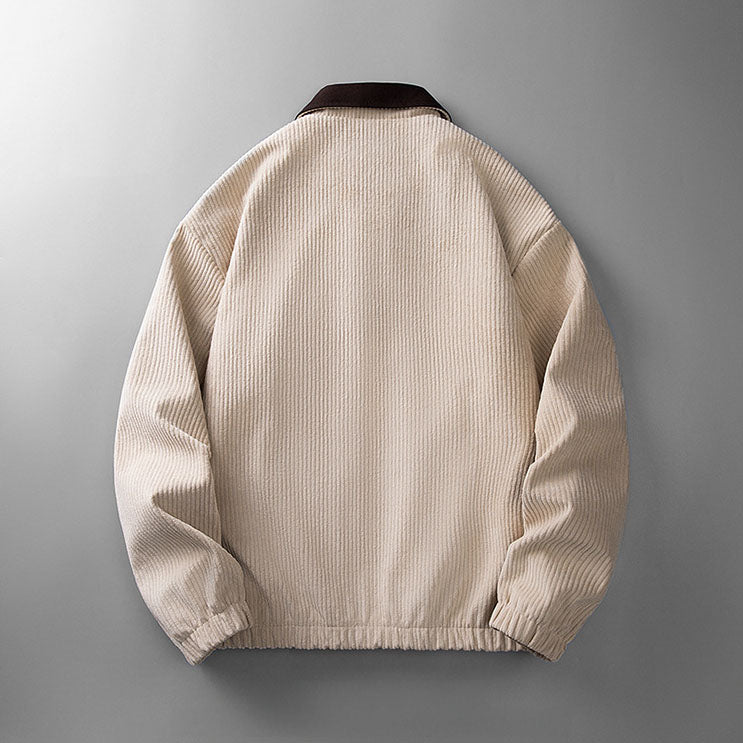 Men's ribbed corduroy zip jacket with contrasting collar and pockets