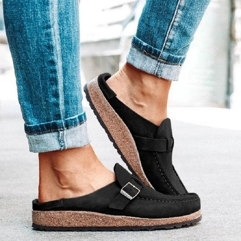 Women's Slip-On Clog Suede Buckle-Strap - Green