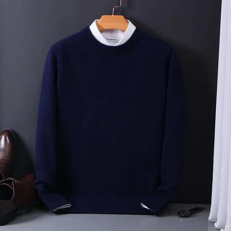 Men's plain crew neck jumper with long sleeves and ribbed trims