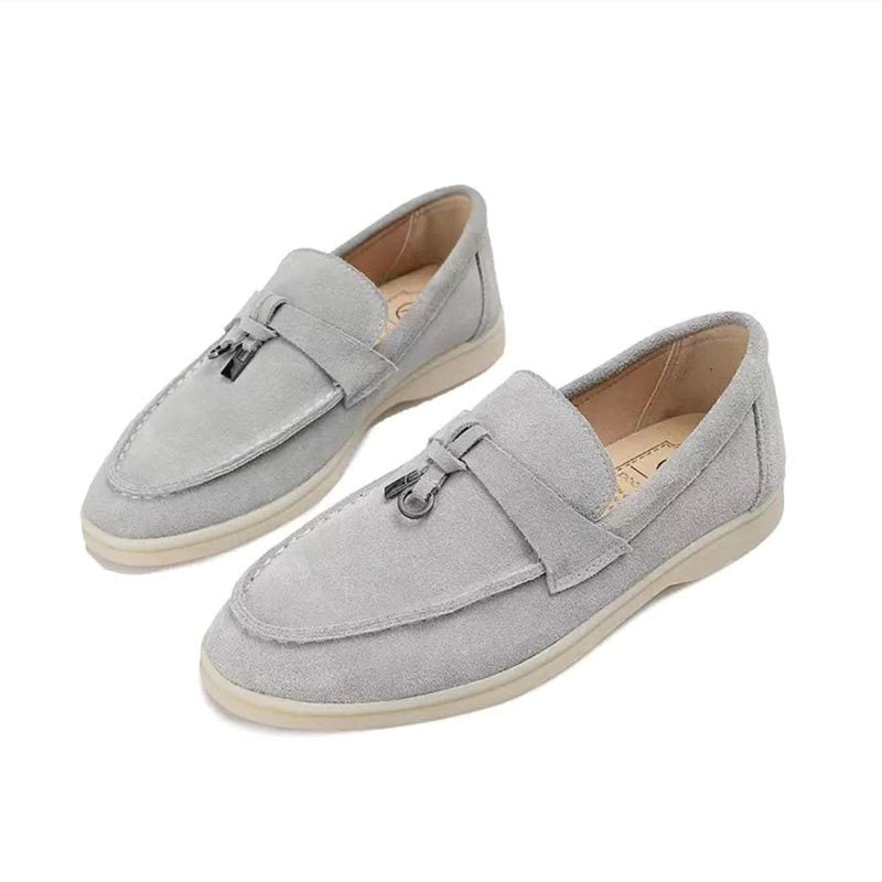 Women's pointed toe loafers with flat soles and front trim