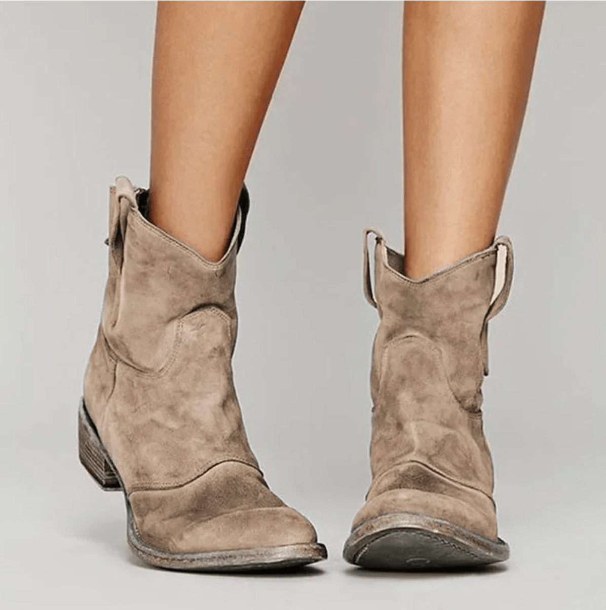 Women's ankle boots with pull tabs, stitched panels and low block heels