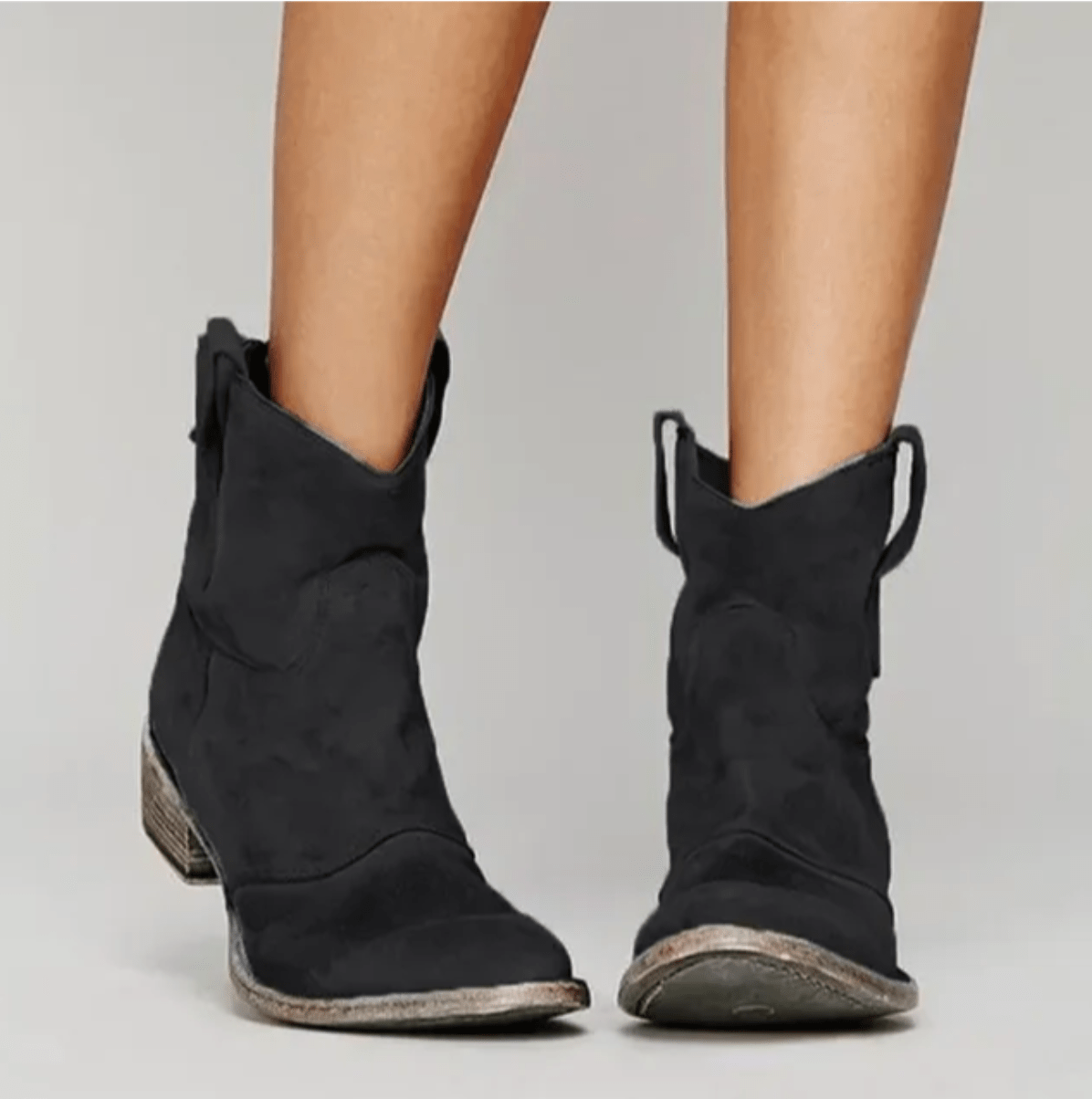 Women's ankle boots with pull tabs, stitched panels and low block heels