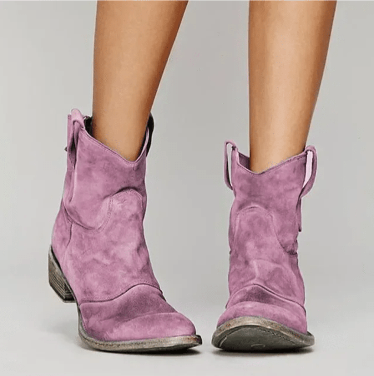 Women's ankle boots with pull tabs, stitched panels and low block heels