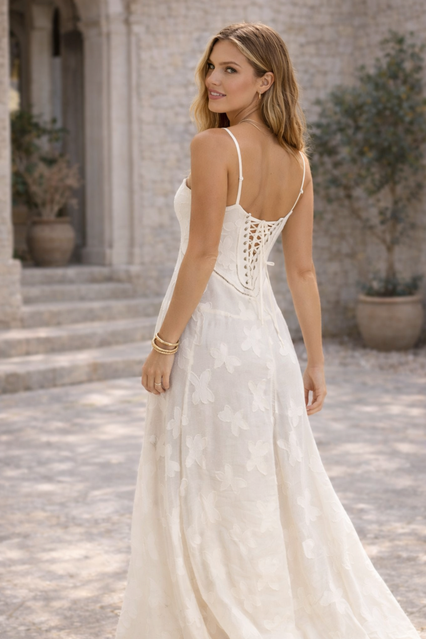 Women’s Floral Jacquard Maxi Dress with Corset Back