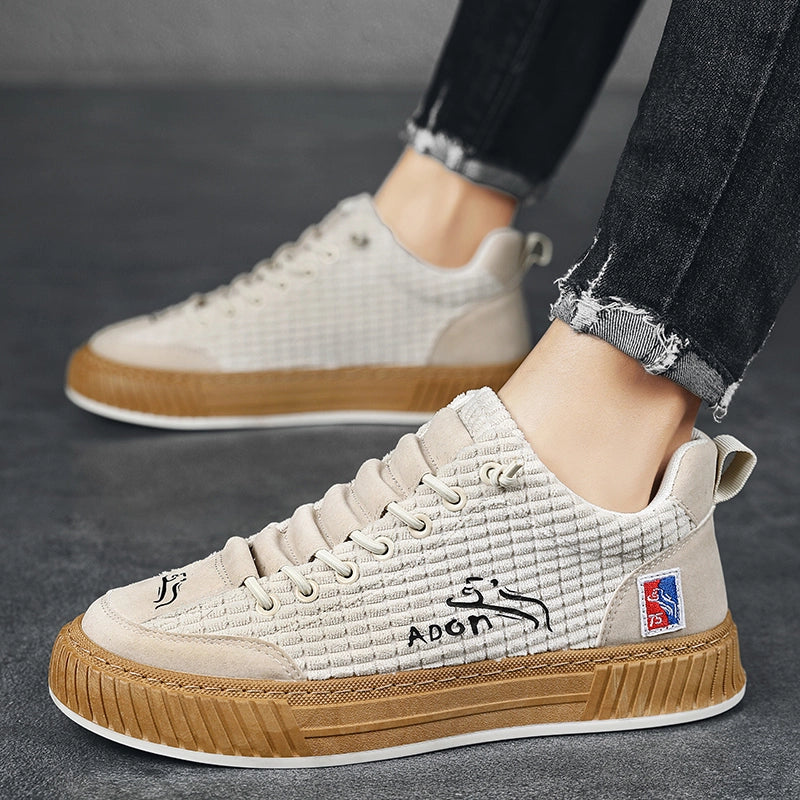 Men's Canvas Trainers Quilted Low-Top Gum Sole - White