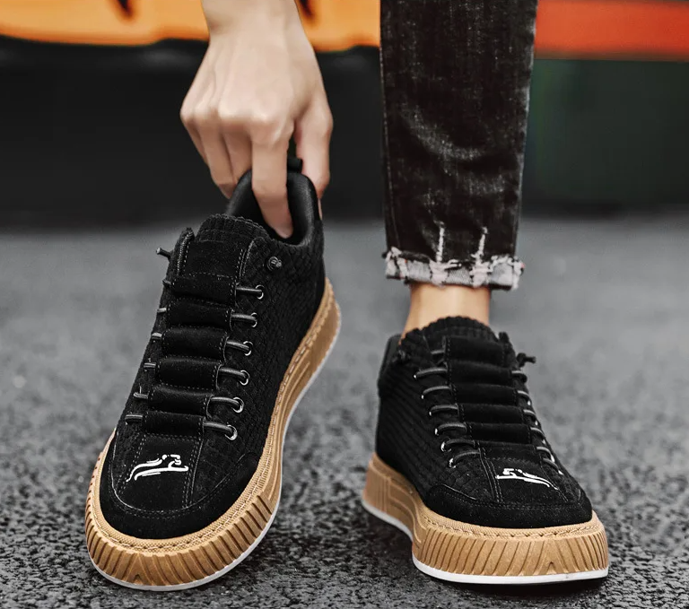 Men's Canvas Trainers Quilted Low-Top Gum Sole - Brown