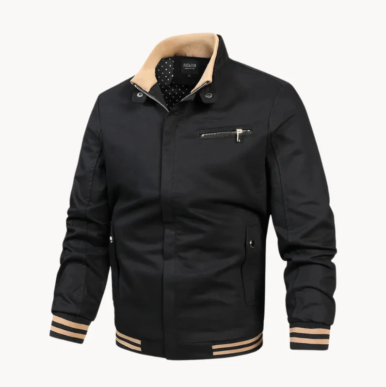 Men's Bomber Jacket Stand Collar Ribbed Cuff