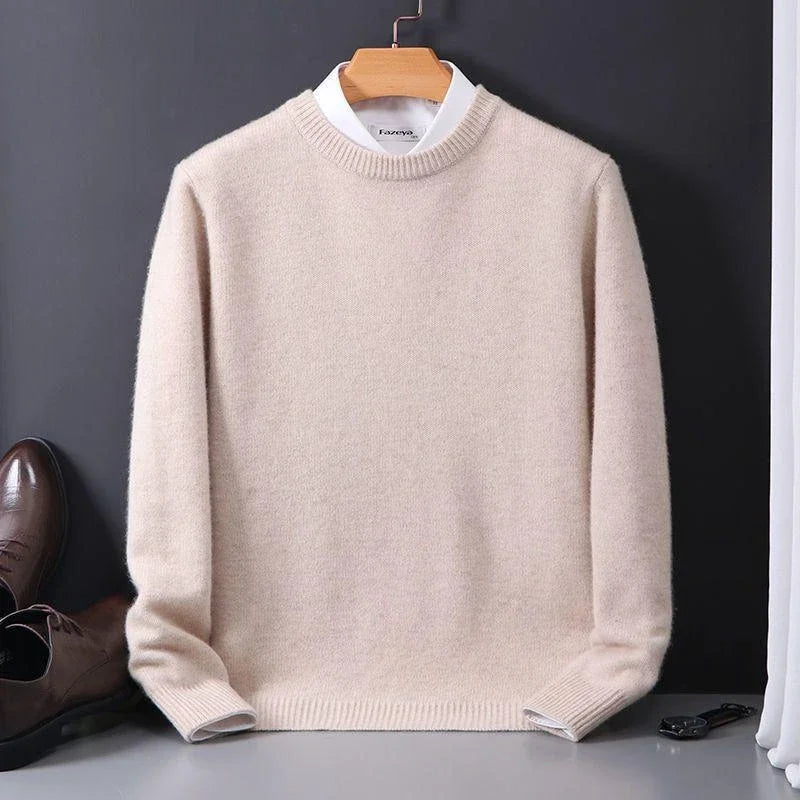 Men's plain crew neck jumper with long sleeves and ribbed trims