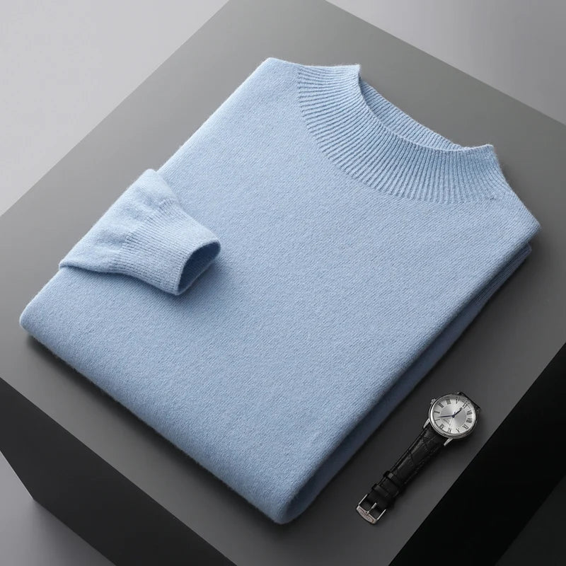 Men's Sweater Soft Knit Mock Neck - Light Blue