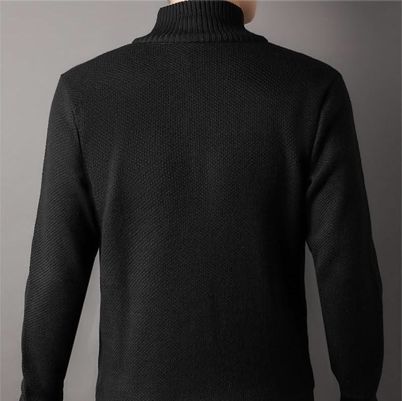 Men's textured knit jacket with mock neck, zip front and side pockets