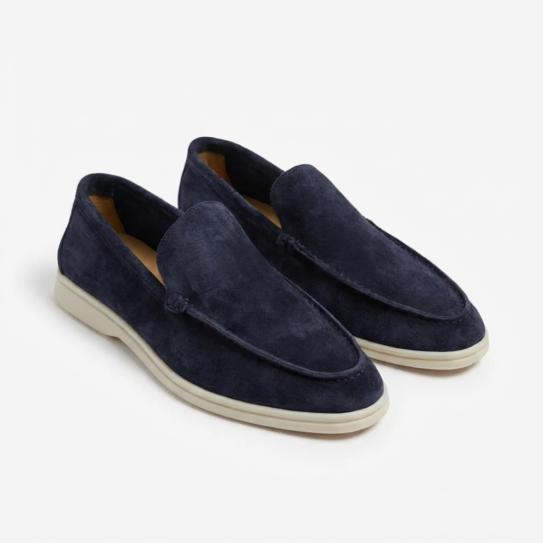 Men's slip-on loafers with stitched moc-toe detailing and contrasting soles