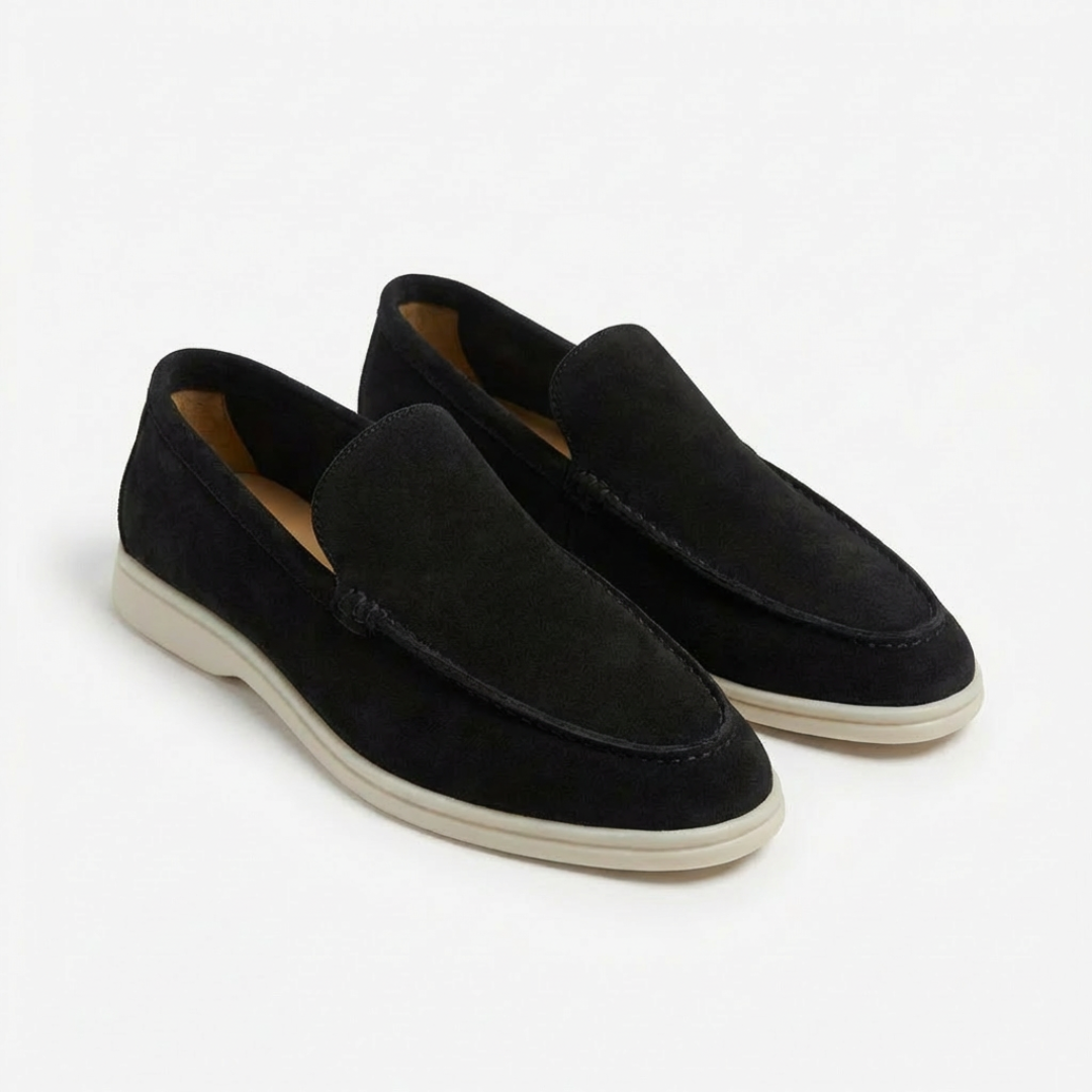 Men's slip-on loafers with stitched moc-toe detailing and contrasting soles