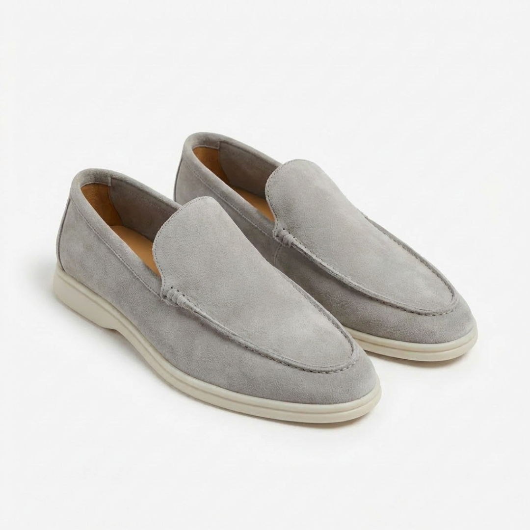 Men's slip-on loafers with stitched moc-toe detailing and contrasting soles