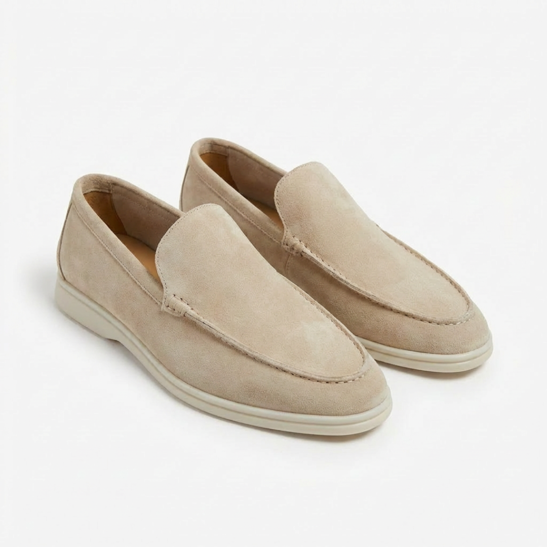 Men's slip-on loafers with stitched moc-toe detailing and contrasting soles