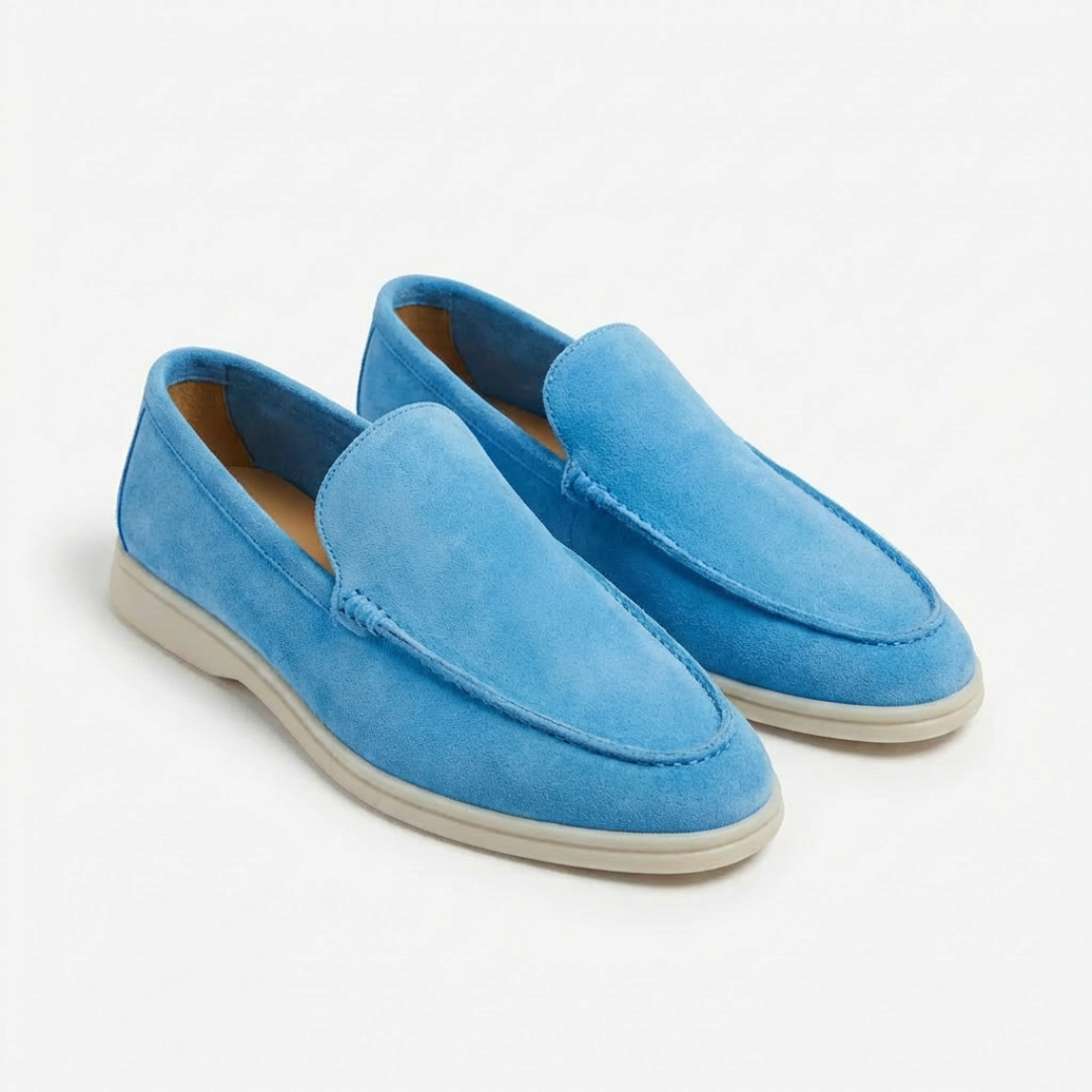 Men's slip-on loafers with stitched moc-toe detailing and contrasting soles