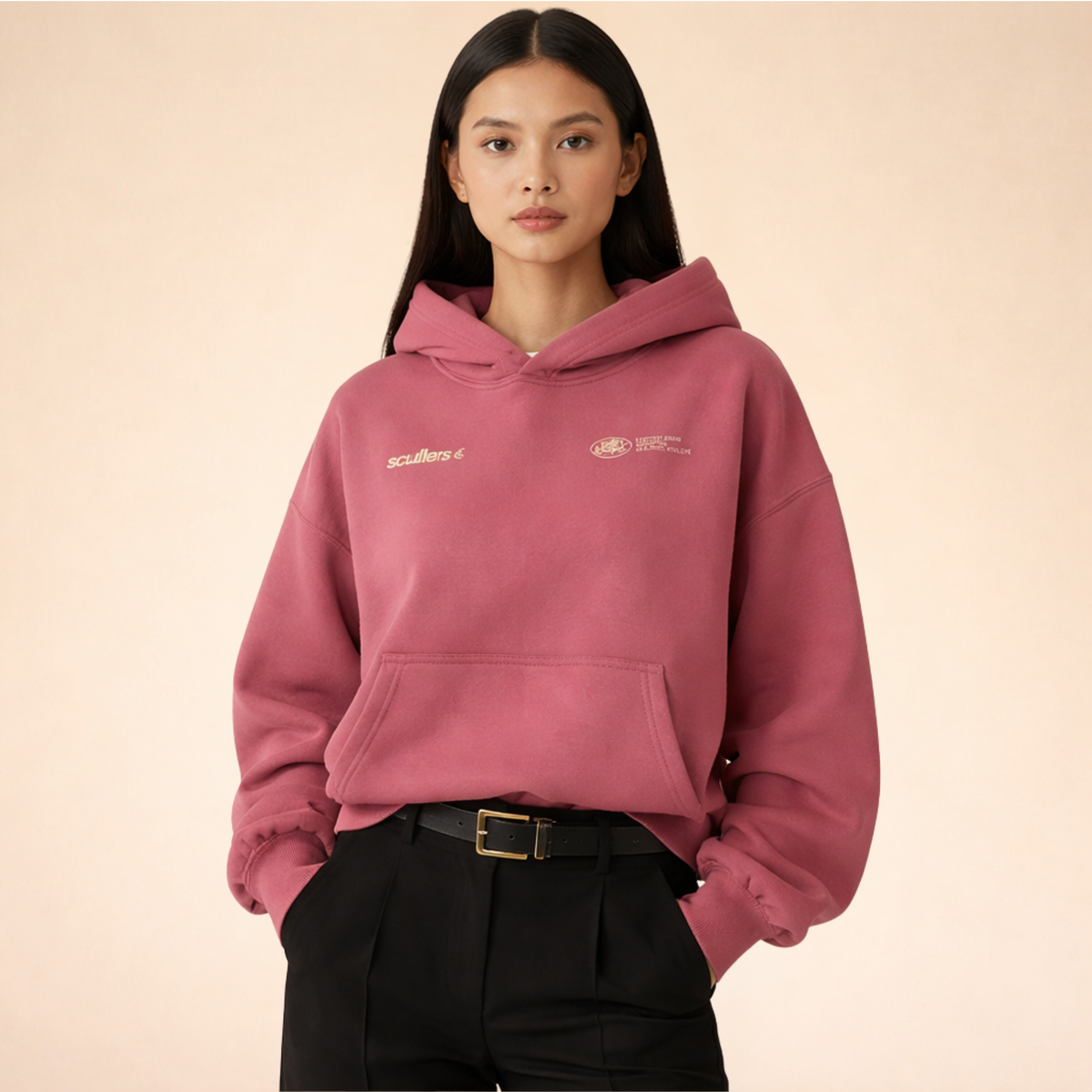 Women's relaxed hooded pullover hoodie with long sleeves and kangaroo pocket