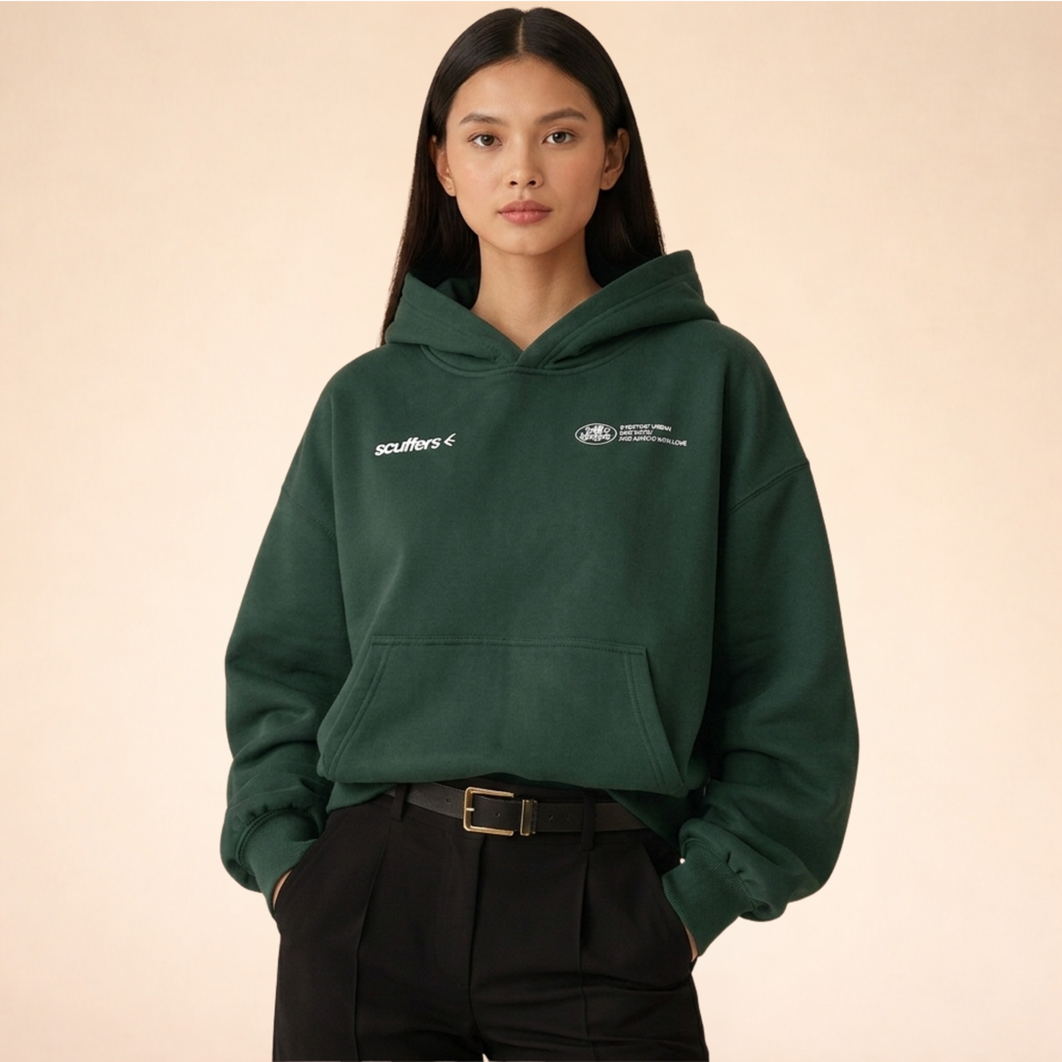 Women's relaxed hooded pullover hoodie with long sleeves and kangaroo pocket