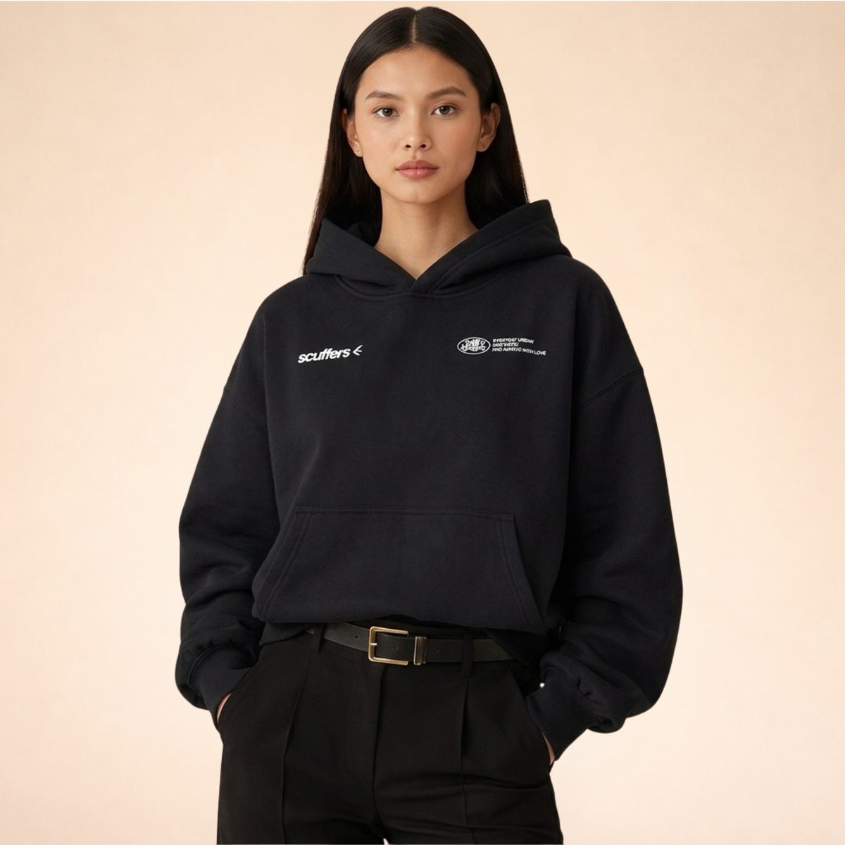 Women's relaxed hooded pullover hoodie with long sleeves and kangaroo pocket