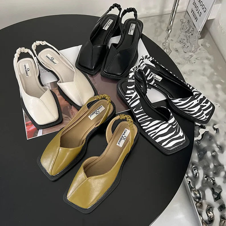 Women’s Square Toe Slingback Sandals | Synthetic Flat Shoes